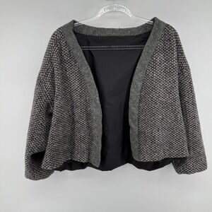 Chic Textured Tweed Open Front Cropped Jacket Blazer Multi Color Flecks